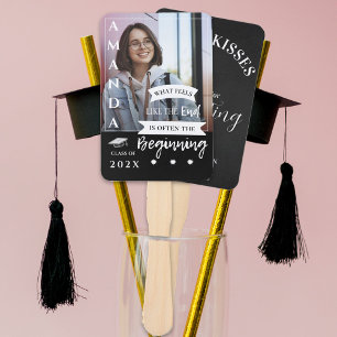 Black White Photo Quote Class Graduation Thank You Hand Fan