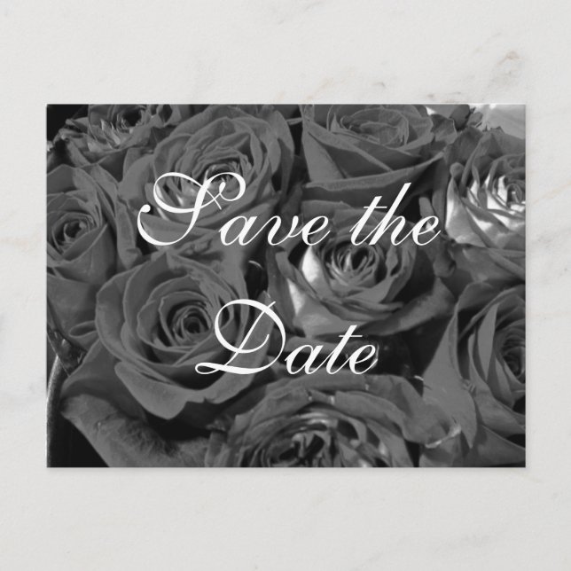 Black & White Photo Roses Save-the-date postcard (Front)