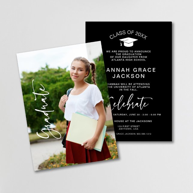 Black & White Photo Script Graduation Announcement (Creator Uploaded)