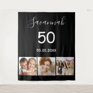 Black white photo script name Birthday Tapestry
