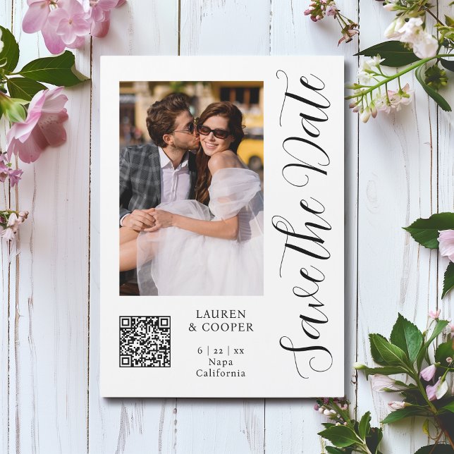 Black White Photo Script Save The Date QR Code (Creator Uploaded)