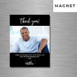 Black white photo thank you magnet<br><div class="desc">A classic black background colour.  White,  large hand lettered script and the text: Thank You. Personalize and add your photo,  thank you note and name. For both him and her.</div>