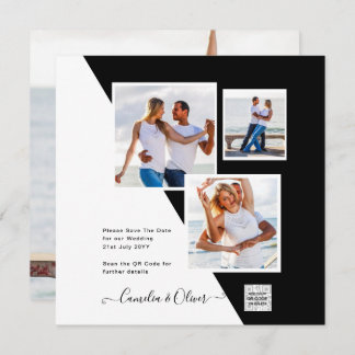 Black White Photo Wedding Invite QR Code Save Date
