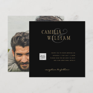 Black White PHOTO Wedding Invite QR CODE Save Date