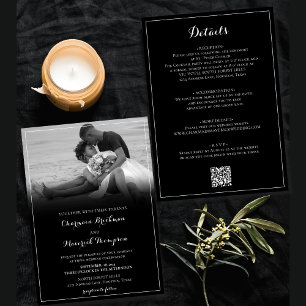 Black & White Photo, White Boarder QR code Wedding Invitation