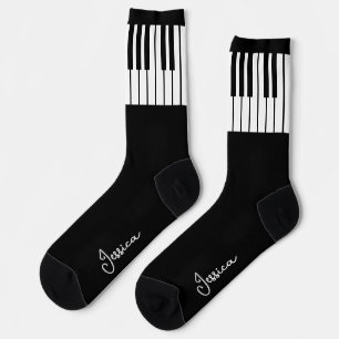 Black & White Piano Keyboard Add Your Name Socks