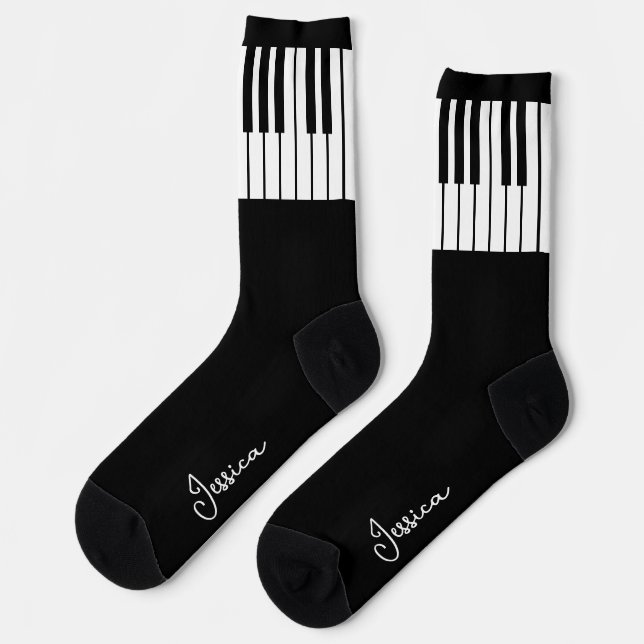 Black & White Piano Keyboard Add Your Name Socks (Left)