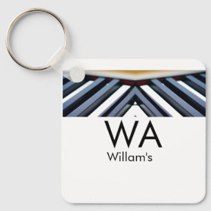 Black white piano keys add name initial letter mon keychain