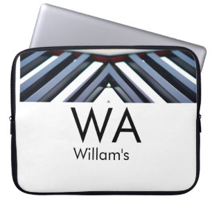 Black white piano keys add name initial letter mon laptop sleeve