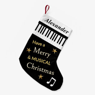Black & White Piano Keys Music Lover Personalized Small Christmas Stocking