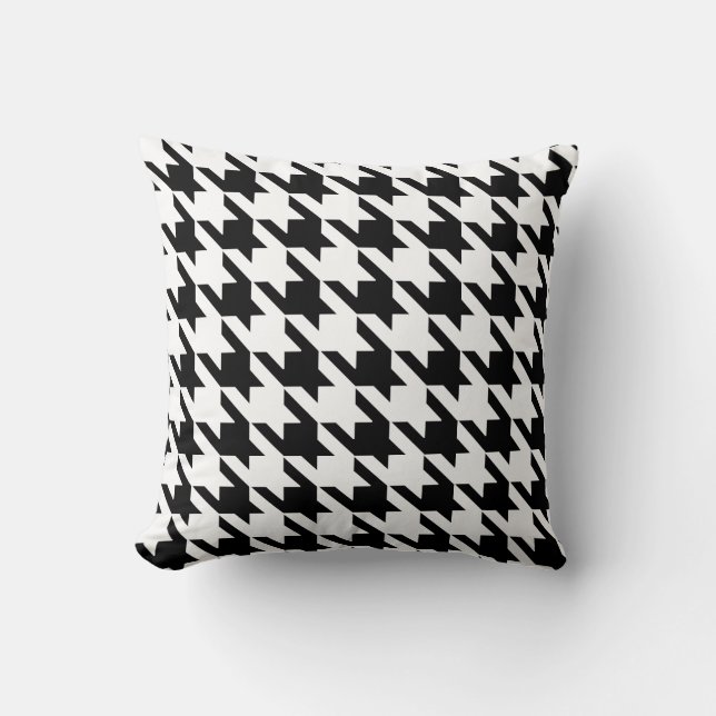 Black White Pied De Poule Houndstooth Throw Pillow (Front)