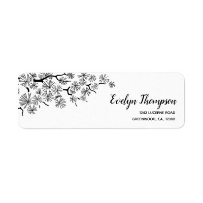 Black White Pine Branch Return Address Labels