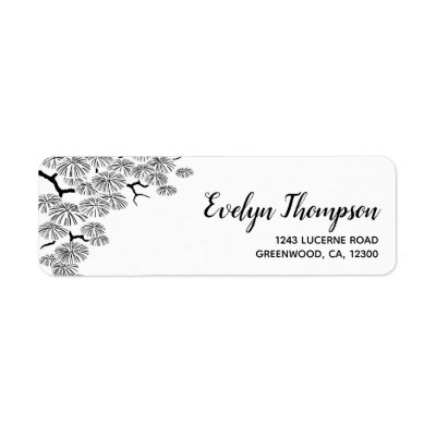 Black White Pine Branch Return Address Labels