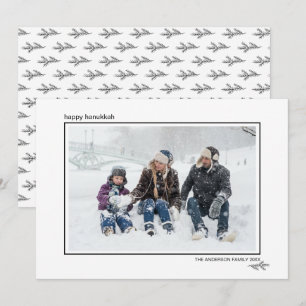 Black & White Pine Needles Happy Hanukkah Family Holiday Card