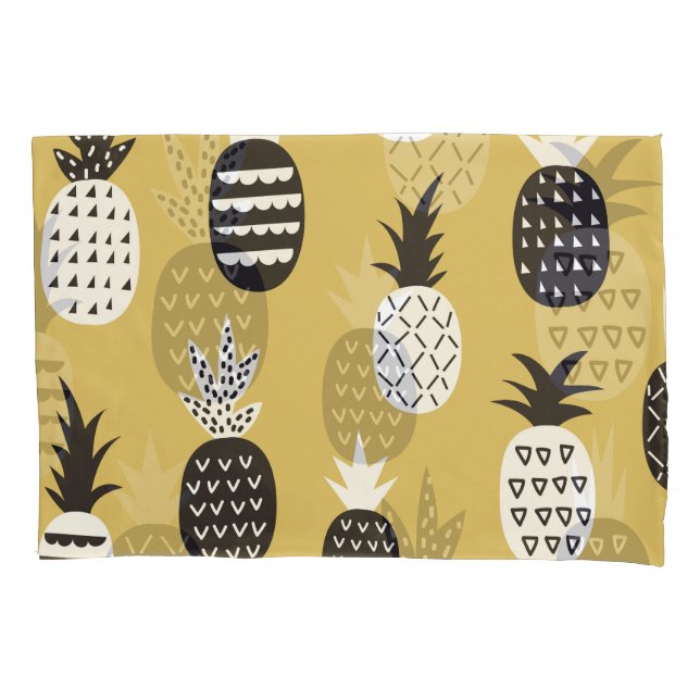 Black, white pineapples, yellow background pillowcase (Front)