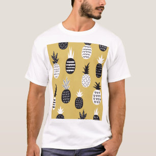 Black, white pineapples, yellow background T-Shirt