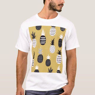 Black, white pineapples, yellow background T-Shirt