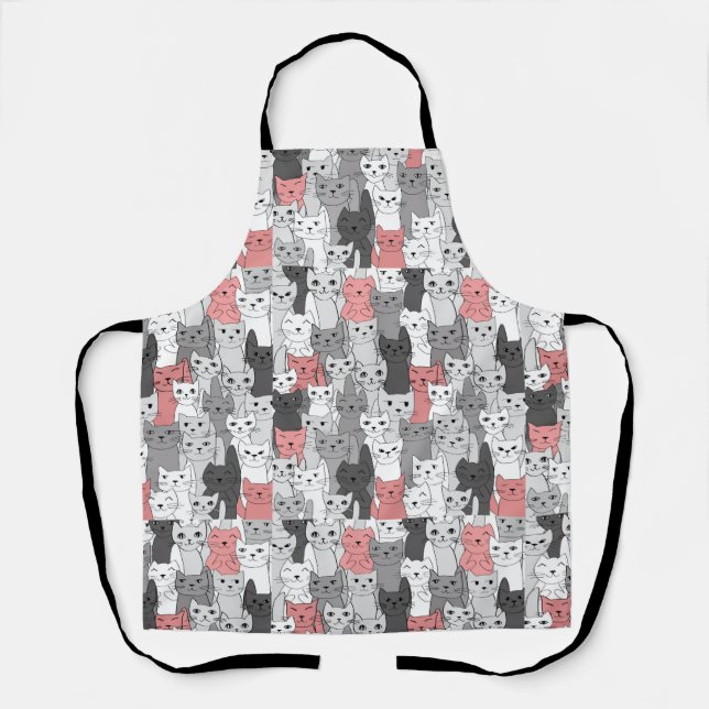Black White Pink Cats Cats Cats Design Apron (Front)