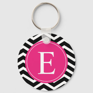 Black White Pink Chevron Custom Keychain
