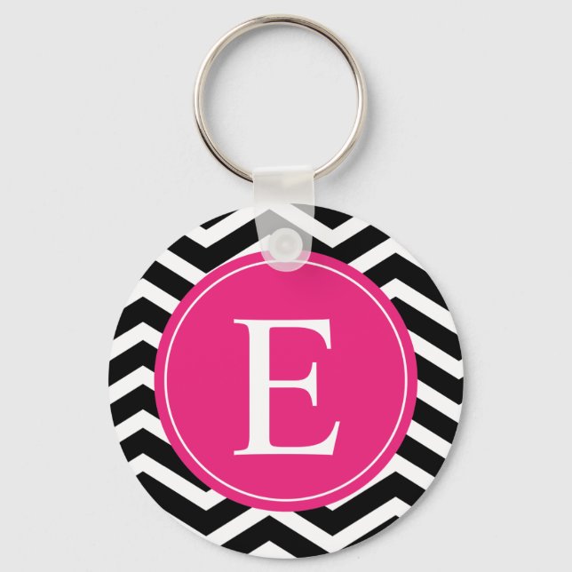 Black White Pink Chevron Custom Keychain (Front)