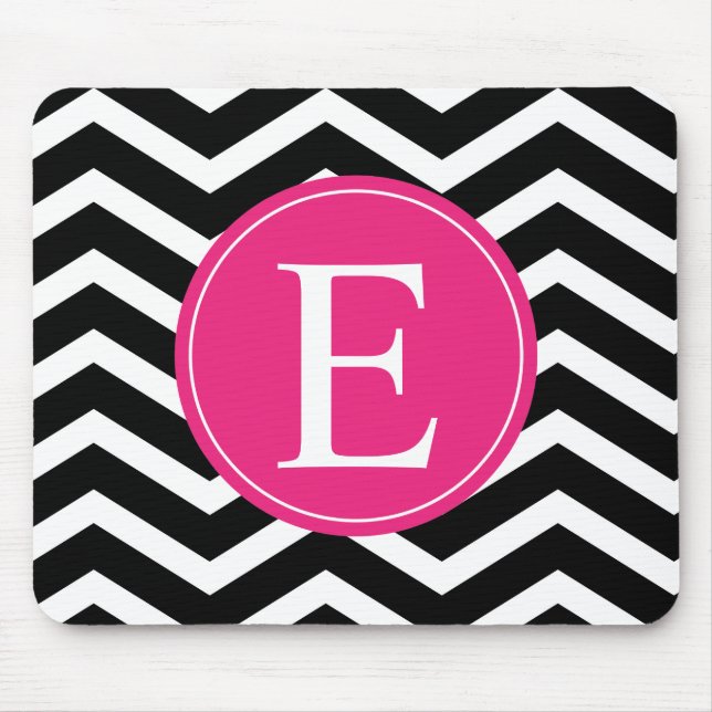 Black White Pink Chevron Custom Mouse Pad (Front)