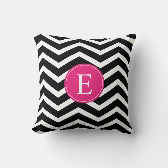 Black White Pink Chevron Custom Throw Pillow (Front)