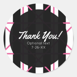 Black White & Pink Chic Cute Modern Geometric Classic Round Sticker