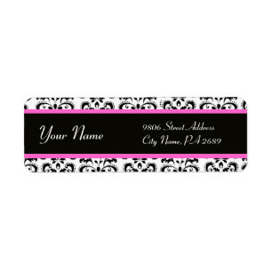 BLACK WHITE PINK DAMASK