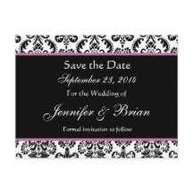 Black White Pink Damask Save Date Postcard
