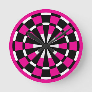 Black White & Pink Dartboard Round Clock