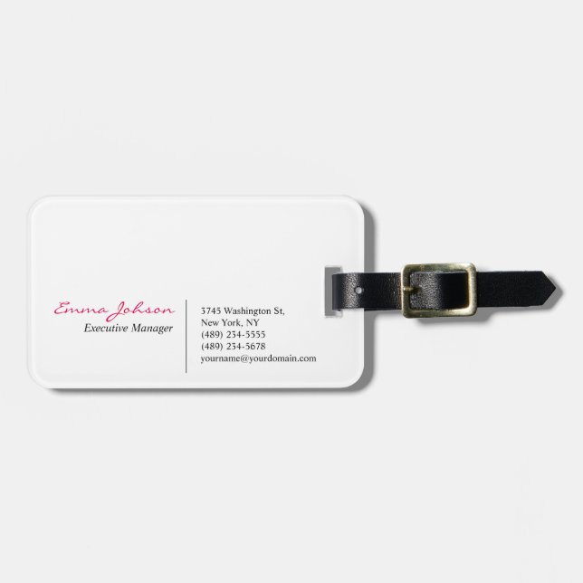Black White Pink Elegant Modern Simple Luggage Tag (Front Horizontal)