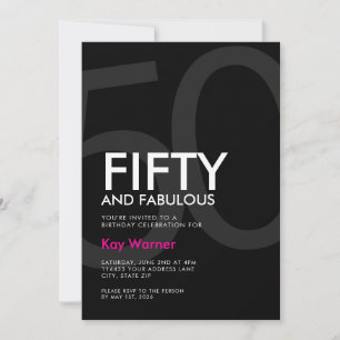 Black White Pink Fifty and Fabulous 50th Birthday Invitation