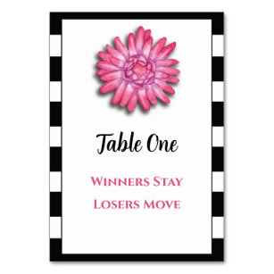 Black white pink flower Bunco Table Card