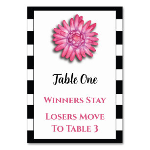 Black white pink flower Bunco Table Card #1