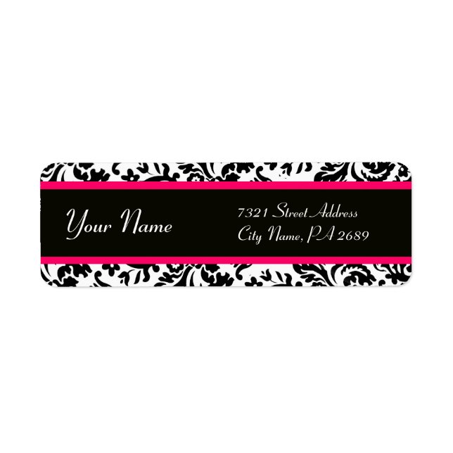 BLACK WHITE PINK FUCHSIA ART NOUVEAU DAMASK (Front)