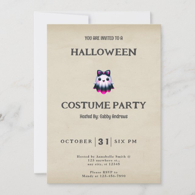 Black White Pink Ghost Skulls Vintage Halloween Invitation (Front)