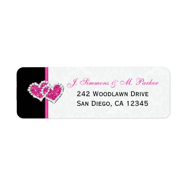 Black White Pink Hearts Adresse de retour Label (Devant)