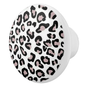 Black, white & pink leopard print ceramic knob