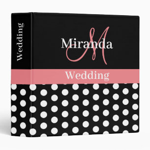 Black White Pink Monogram Script Polka Dot Wedding Binder