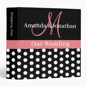 Black White Pink Monogram Script Polka Dot Wedding Binder