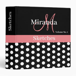 Black White Pink Monogram Script Polka Dots 3 Ring Binder