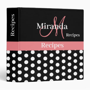 Black White Pink Monogram Script Polka Dots Binder