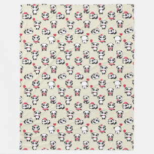 Black, White, & Pink Panda Bears  Fleece Blanket