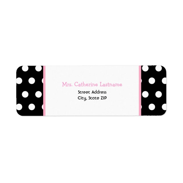 Black White & Pink Polka Dot Address Label Sticker (Front)
