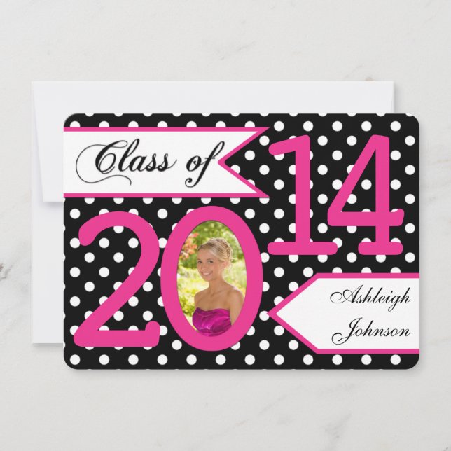 Black White Pink Polka Dot Photo Grad Invite 2 (Front)