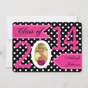 Black White Pink Polka Dot Photo Graduation Invite