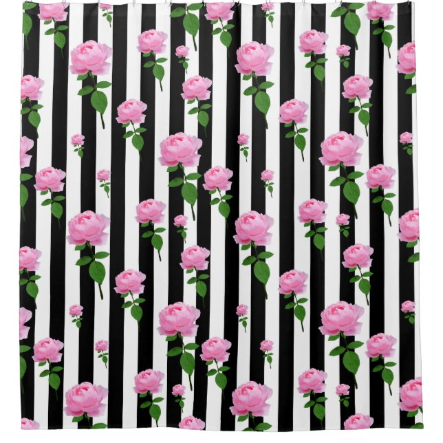 Black White Pink Rose Flower Stripes Lines (Front)