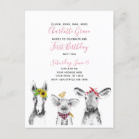 Black White Pink Script Farm Birthday Invitation