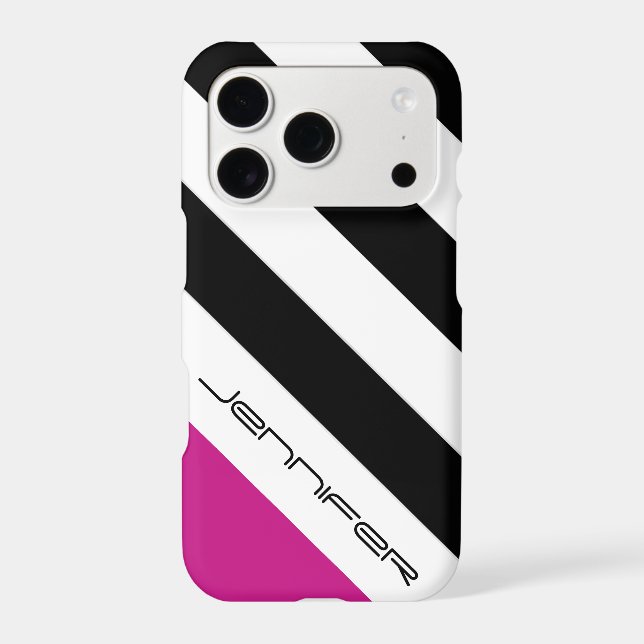 Black, White, Pink Stripe, Chic, Custom with Name (Back)
