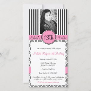 Black, White & Pink Stripe Invite